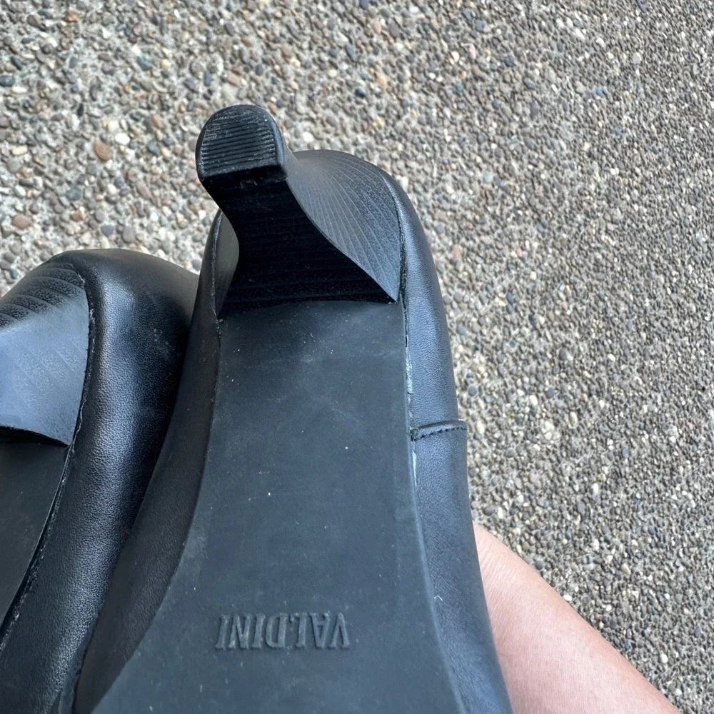 Valdini Bonny Black‎ Leather Kitten Heel Ankle Boots Womens 8.5 Pointed Toe Zip